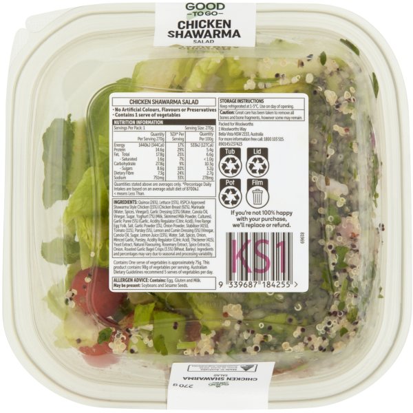 Woolworths Good To Go Chicken Shawarma Salad 270gMetro only bunch
