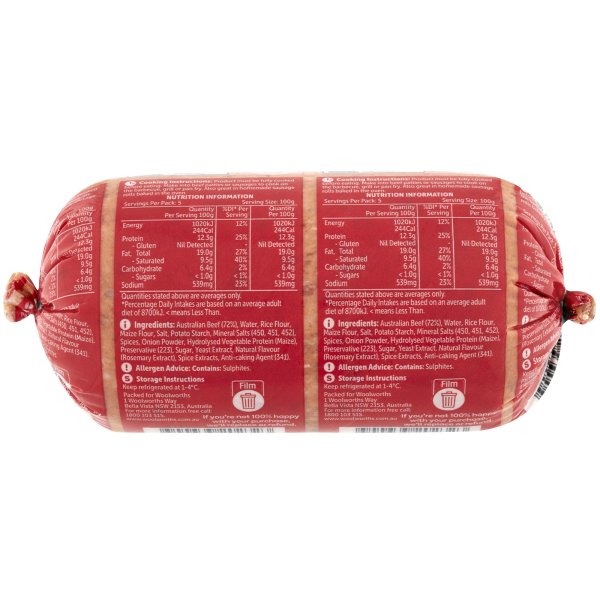Woolworths Aussie Beef Gluten Free Sausage Mince 500g bunch