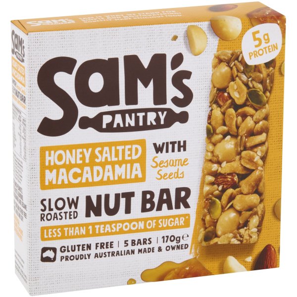 Sam's Pantry Honey Salted Macadamia Nut Bar 5 Pack bunch