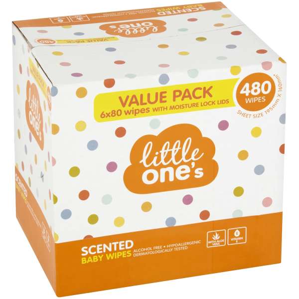 Little One's Baby Wipes Scented 480 Pack bunch