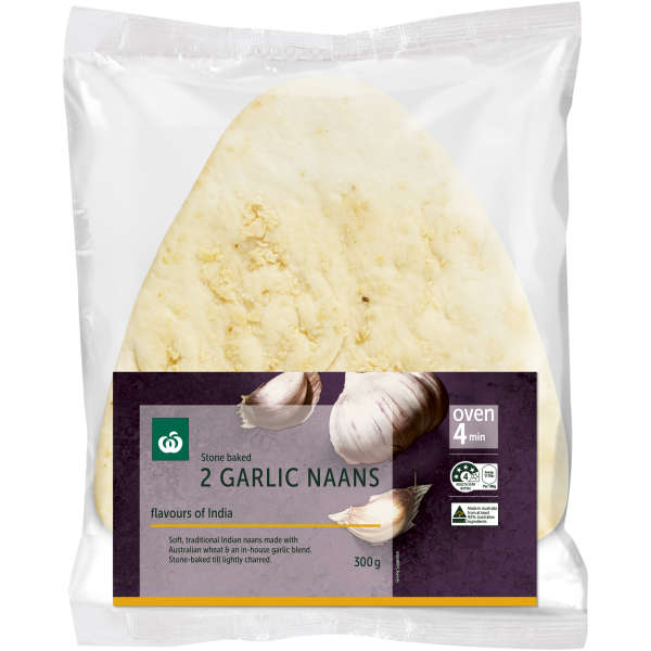 Woolworths Stone Baked Garlic Naan Bread 2 Pack bunch