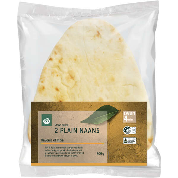 Woolworths Plain Naans 2 Pack Bunch