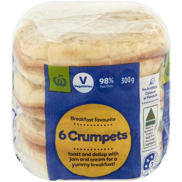 Woolworths Crumpets 6 Pack 300g bunch
