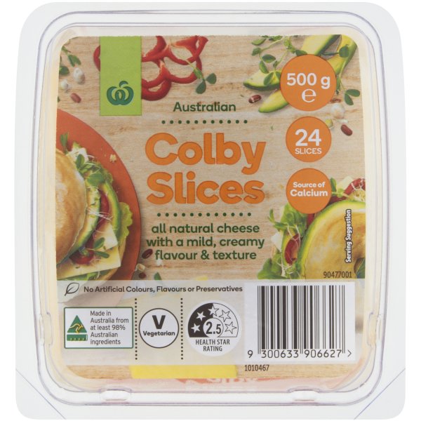 Woolworths Colby Cheese Slices 500g bunch