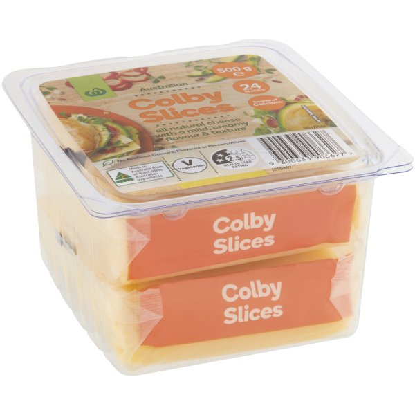 Woolworths Colby Cheese Slices 500g bunch