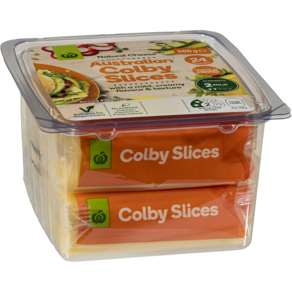 Woolworths Colby Cheese Slices 500g bunch