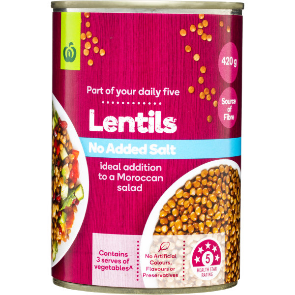 Woolworths Lentils No Added Salt 420g bunch