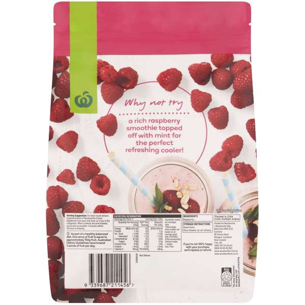 Woolworths Frozen Raspberries 500g bunch