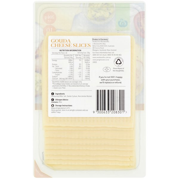 Woolworths Gouda Cheese Slices 10 nos 200g | bunch