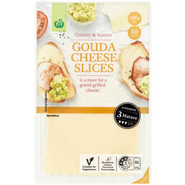 Woolworths Gouda Cheese Slices 10 nos 200g bunch
