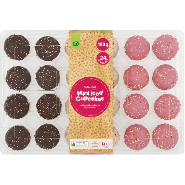 Woolworths Mini Iced Cupcakes With Sprinkles 24 Pack bunch