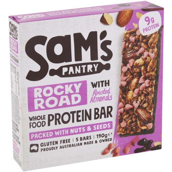 Sam's Pantry Rocky Road Protein Bar 5 Pack 190g bunch