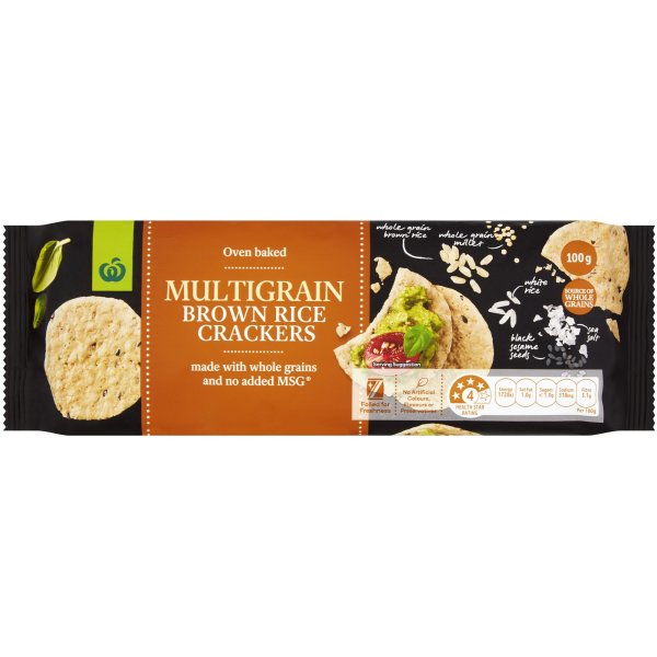 Woolworths Multigrain Brown Rice Crackers 100g | bunch