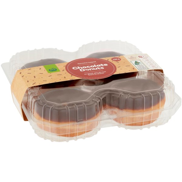 Woolworths Chocolate Iced Donuts 4 Pack bunch