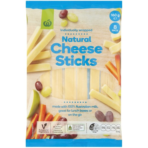 Woolworths Individually Wrapped Natural Cheese Sticks 160g bunch