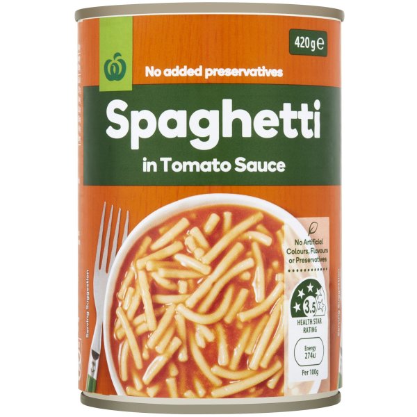 Woolworths Spaghetti In Tomato Sauce 420g bunch