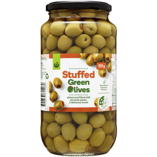 Woolworths Green Stuffed Olives 935g bunch