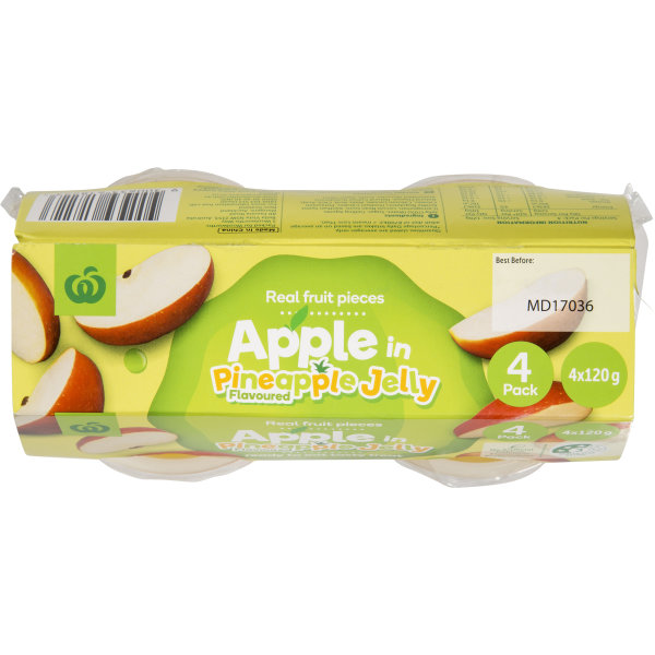 Woolworths Apple In Pineapple Jelly 4pk 480g bunch