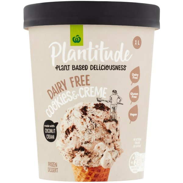 Woolworths Plantitude Frozen Dessert Cookies & Cream 1l bunch