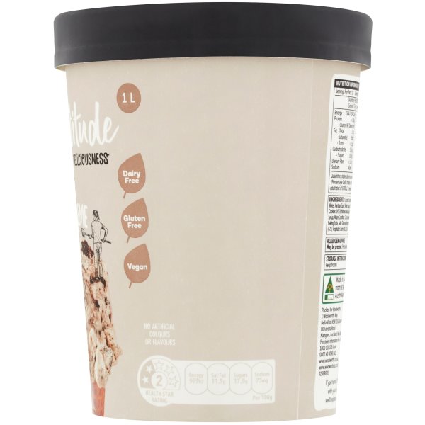 Woolworths Plantitude Frozen Dessert Cookies & Cream 1l bunch