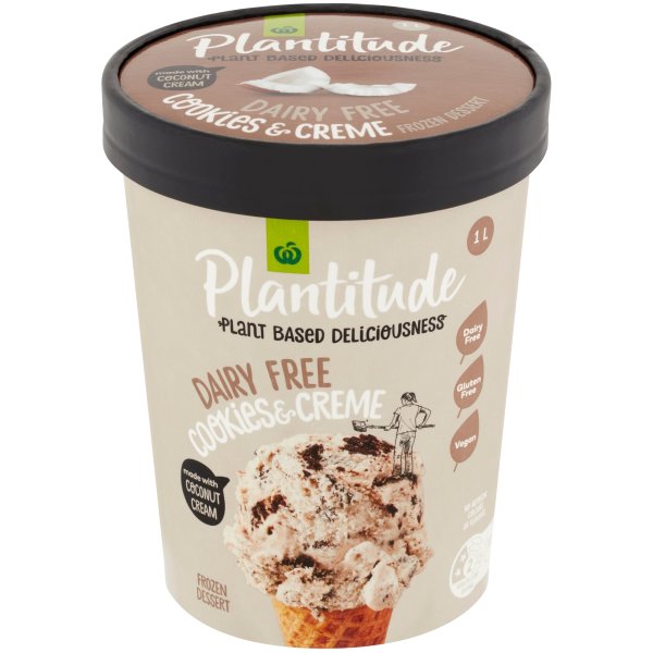 Woolworths Plantitude Frozen Dessert Cookies & Cream 1l bunch