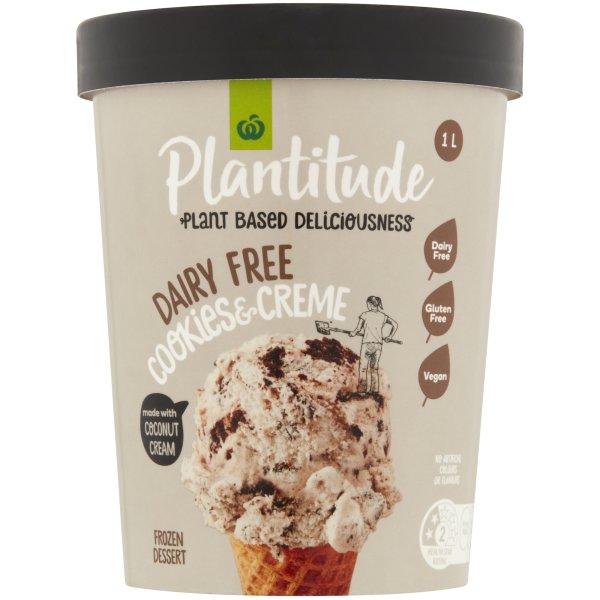 Woolworths Plantitude Frozen Dessert Cookies Cream 1l Bunch