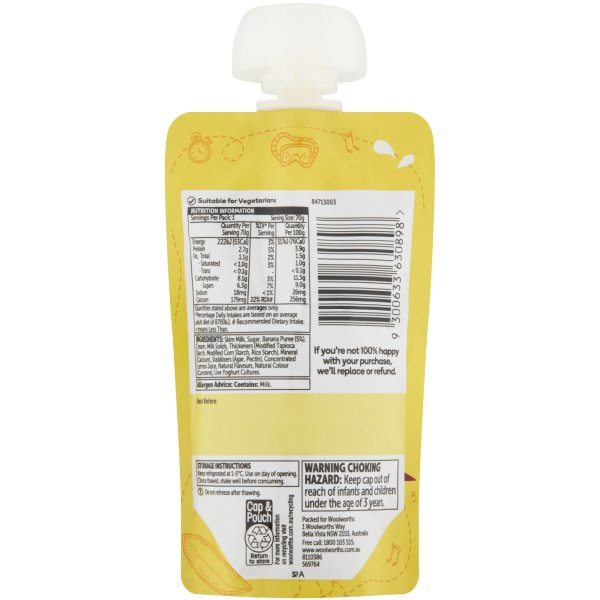 Woolworths Banana Yoghurt Pouch 70g bunch