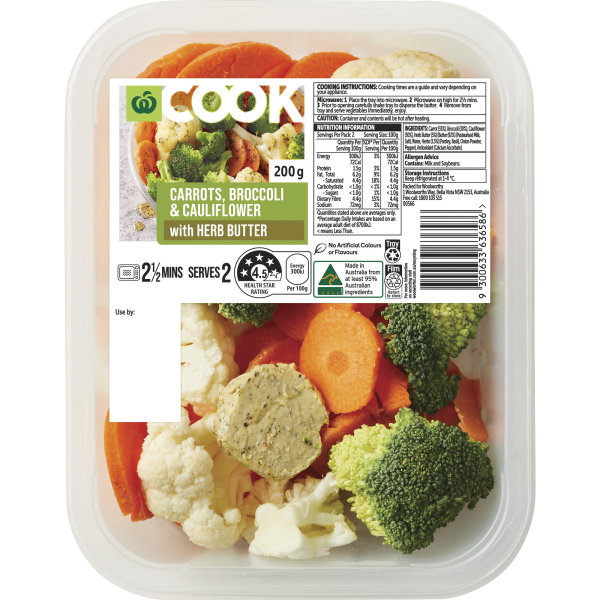 Woolworths Cook Cauliflower Broccoli & Carrot With Herb Butter 200g bunch