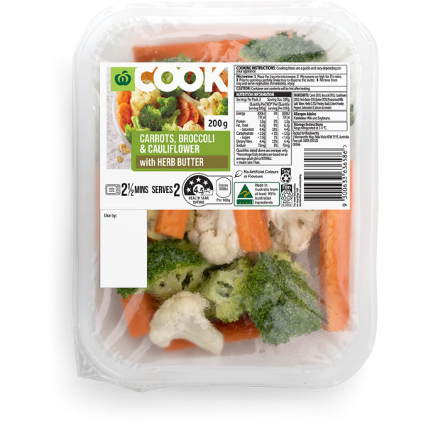 Woolworths Cook Cauliflower Broccoli & Carrot With Herb Butter 200g | bunch