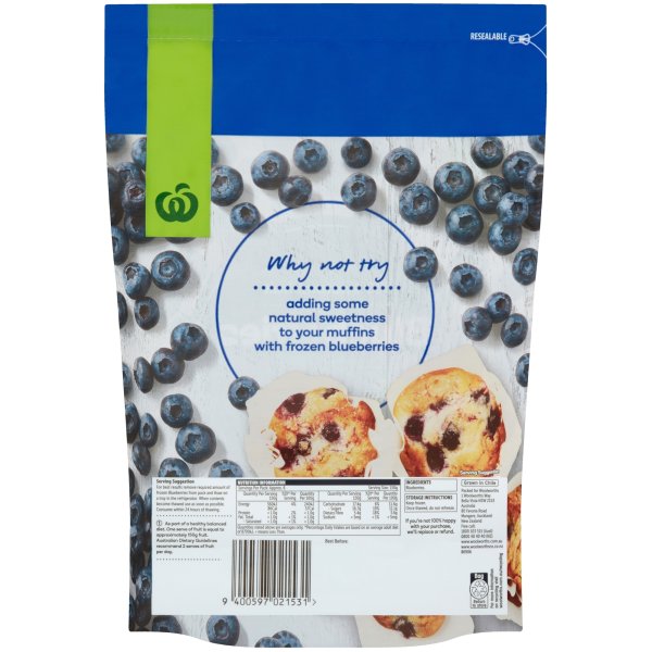 Woolworths Frozen Blueberries 1kg bunch
