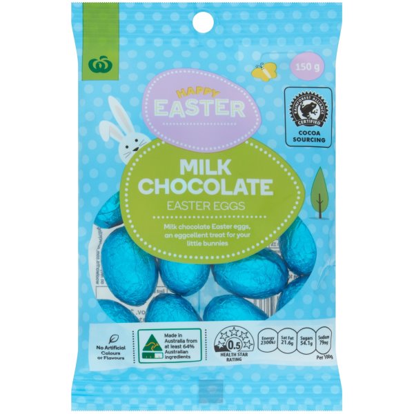 Woolworths Solid Milk Chocolate Easter Eggs 150g bunch