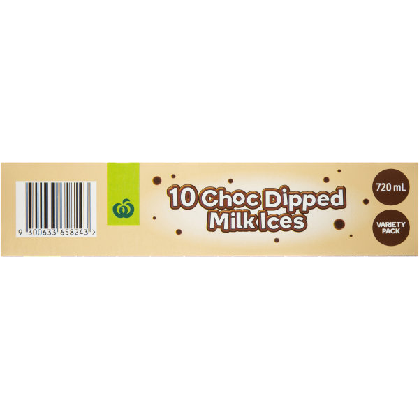 Woolworths Choc Dipped Milk Ice Variety Pack 10x72ml bunch