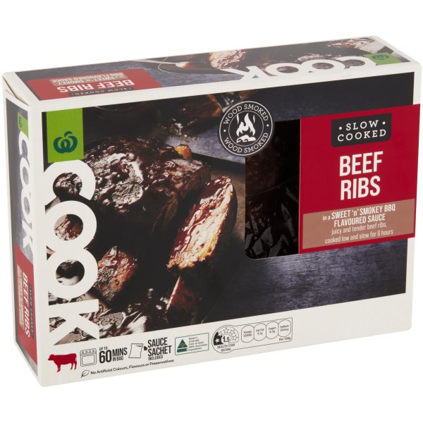 Woolworths Cook Slow Cooked Beef Ribs Bbq Sauce up to 1kg bunch