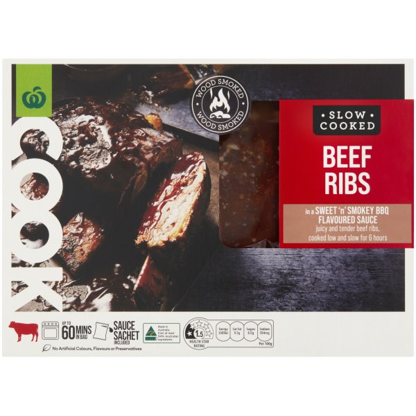 Woolworths Cook Slow Cooked Beef Ribs Bbq Sauce up to 1kg bunch