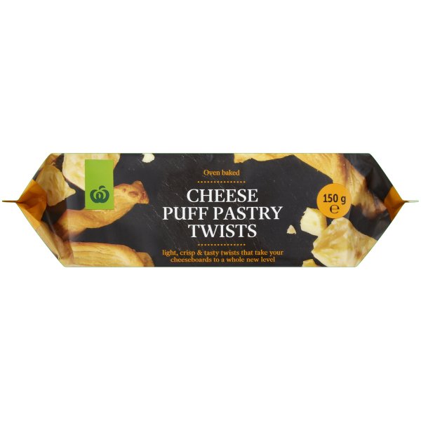 Woolworths Cheddar Cheese Puff Pastry Twists 150g bunch