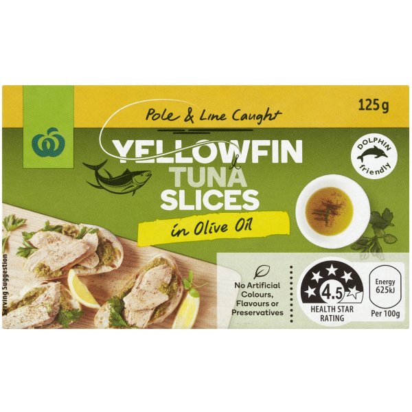 Woolworths Yellowfin Tuna Slices In Olive Oil 125g bunch