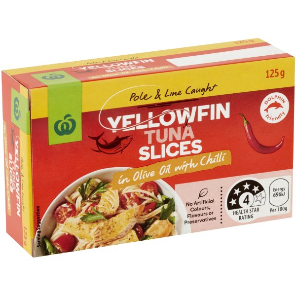 Woolworths Yellowfin Tuna Slices In Olive Oil With Chilli 125g bunch