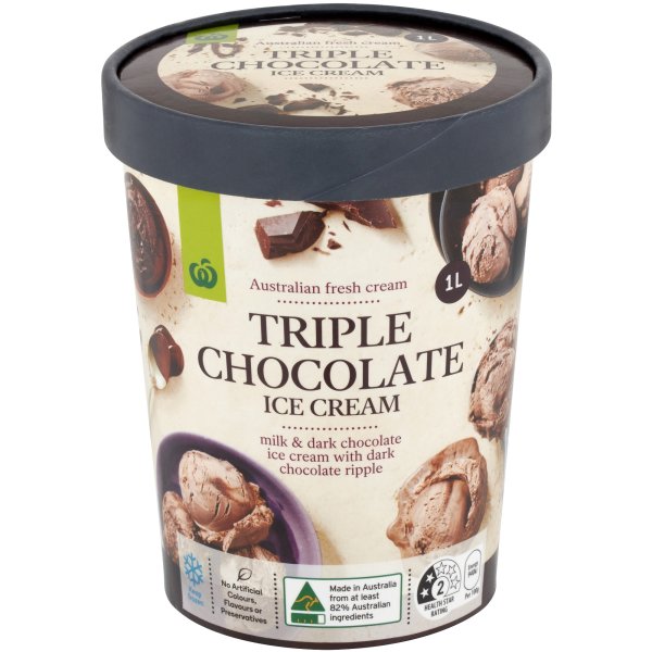 Woolworths Triple Chocolate Ice Cream Tub 1l bunch