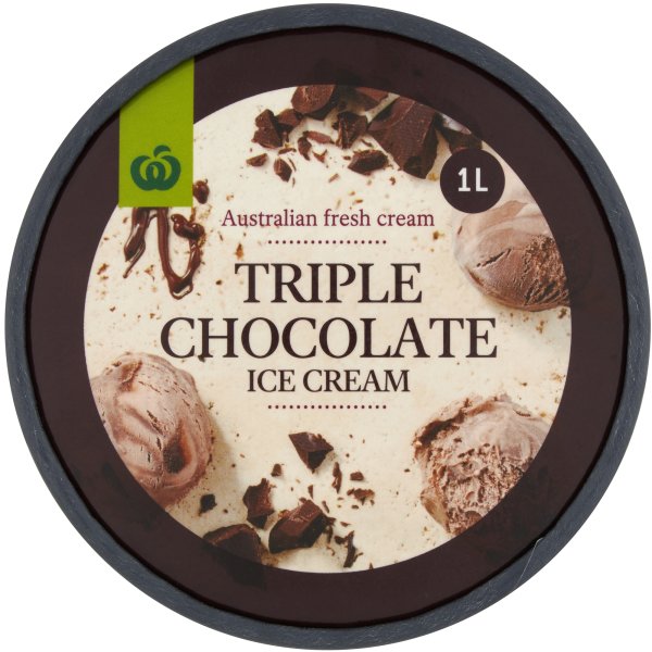 Woolworths Triple Chocolate Ice Cream Tub 1l Bunch 3865