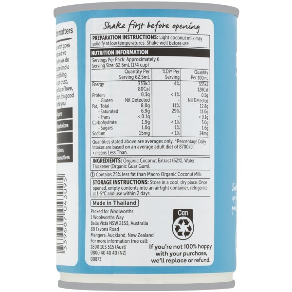 Macro Organic Light Coconut Milk 400ml bunch