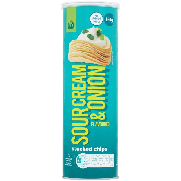 Woolworths Sour Cream & Onion Stacked Chips 160g bunch