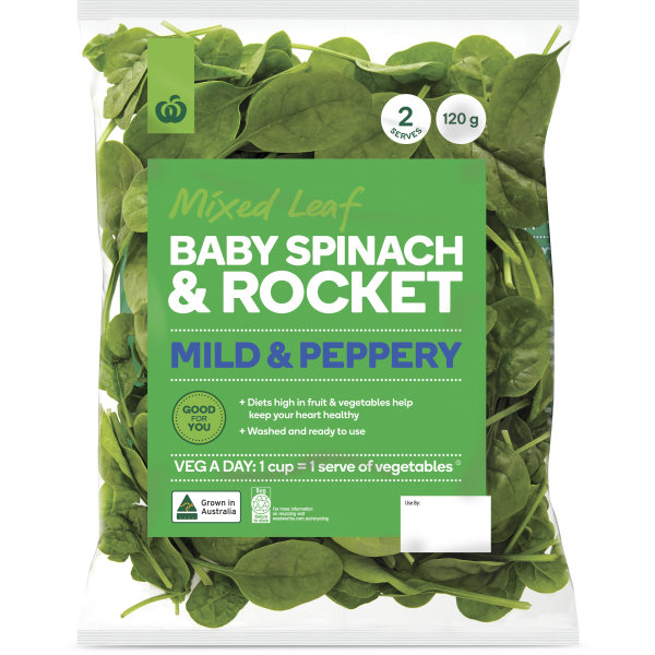 Woolworths Mixed Leaf Baby Spinach & Rocket 120g bunch