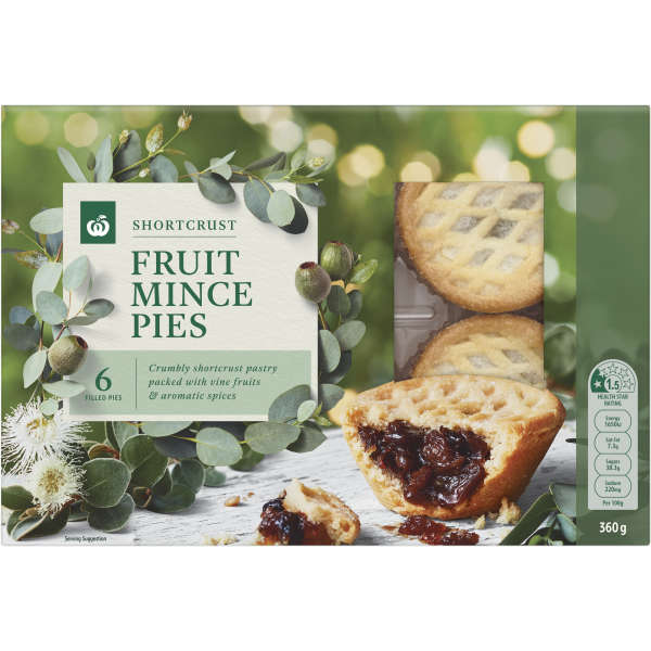 Woolworths Shortcrust Fruit Mince Pies Pies 6 Pack bunch