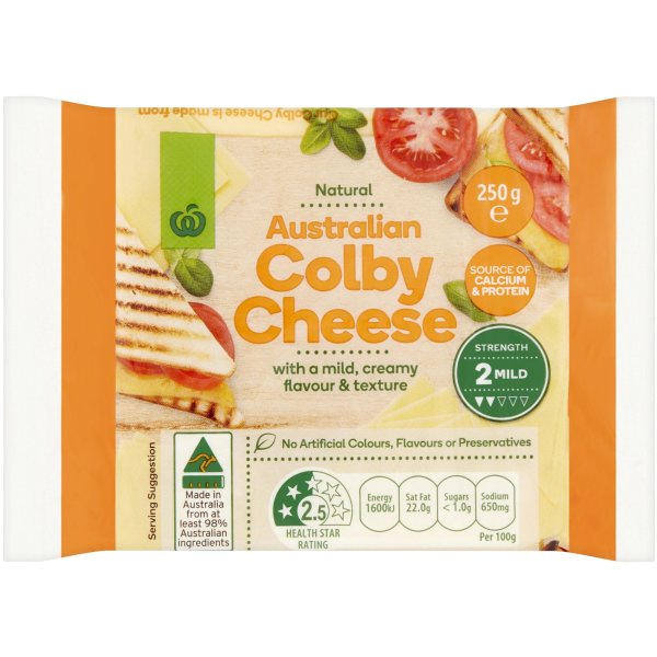 Woolworths Colby Cheese Block 250g bunch