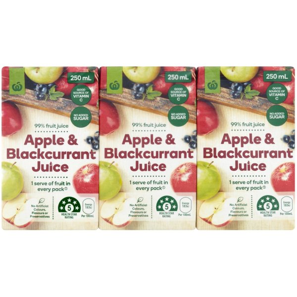 Woolworths Apple & Blackcurrant Juice 6x250ml bunch