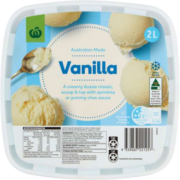 Woolworths Vanilla Ice Cream 2l bunch