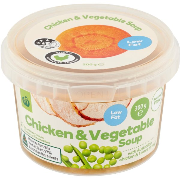 Woolworths Chicken & Vegetable Soup Low Fat 300g bunch