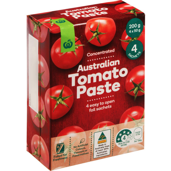 Woolworths Tomato Paste Sachet 4 Pack bunch