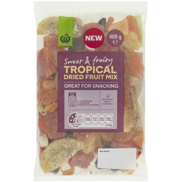 Woolworths Tropical Dried Fruit Snack Mix 400g bunch