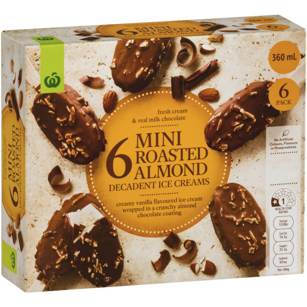 Woolworths Mini Ice Cream Sticks Almond 6 Pack 360ml bunch